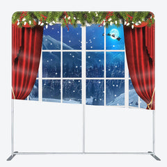 Lofaris Santa Claus Window Christmas Tension Fabric Backdrop