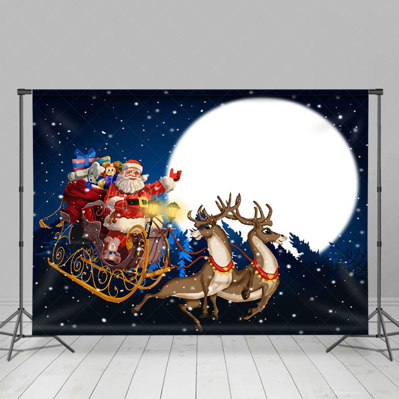 Lofaris Santa Delivering Gifts Moon Night Christmas Backdrop