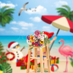 Lofaris Santa Flamingo Sand Beach Christmas In July Backdrop