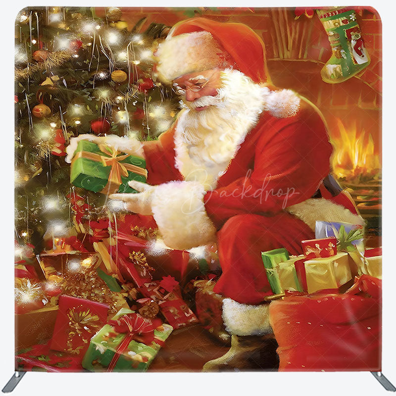 Lofaris Santa Gifts Xmas Tree Double-Sided Square Backdrop