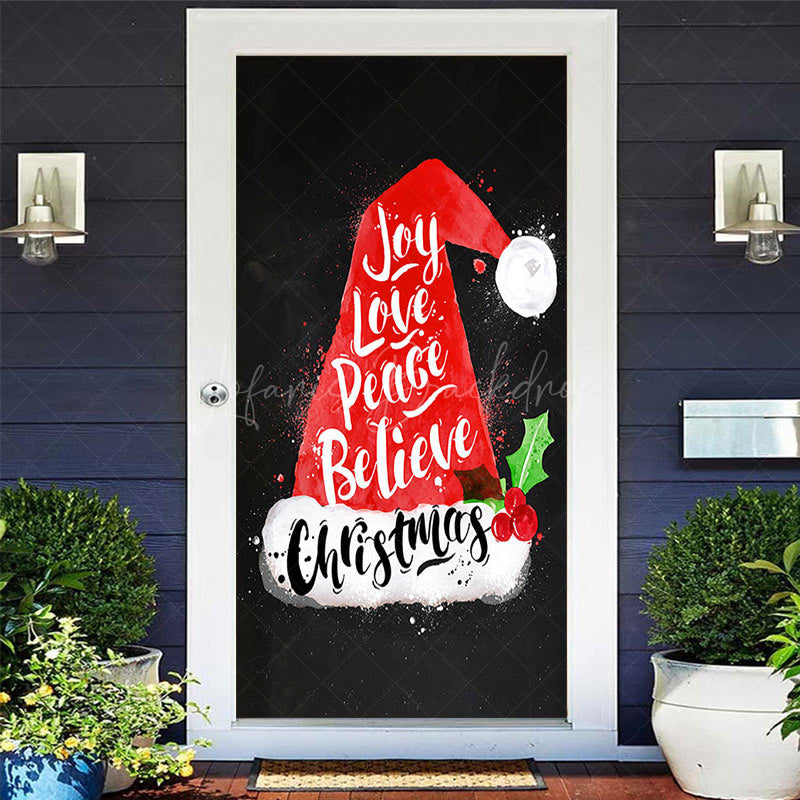 Lofaris Santa Hat Joy Love Peace Believe Christmas Door Cover