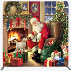 Lofaris Santa Puppy Fireplace Christmas Pillow Case Backdrop