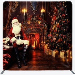 Lofaris Santa Retro Fireplace Christmas Pillow Case Backdrop