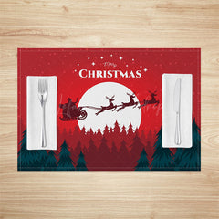 Lofaris Santa Sled Moon Pine Forest Xmas Set Of 4 Placemats