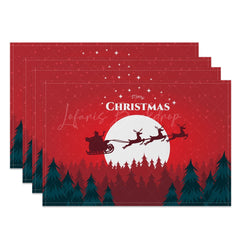 Lofaris Santa Sled Moon Pine Forest Xmas Set Of 4 Placemats