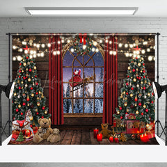 Lofaris Santa Sledge Wood Window Curtain Christmas Backdrop