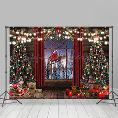 Lofaris Santa Sledge Wood Window Curtain Christmas Backdrop