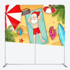 Lofaris Santa Summer Beach Christmas Tension Fabric Backdrop