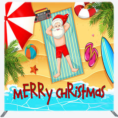 Lofaris Santa Summer Beach Christmas Tension Fabric Backdrop