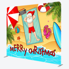 Lofaris Santa Summer Beach Christmas Tension Fabric Backdrop