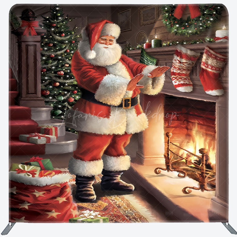 Lofaris Santa Sweet Home Fireplace Xmas Tension Fabric Backdrop