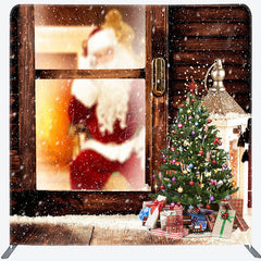 Lofaris Santa Tree Christmas Square Arch Fabric Backdrop