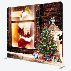 Lofaris Santa Tree Christmas Square Arch Fabric Backdrop