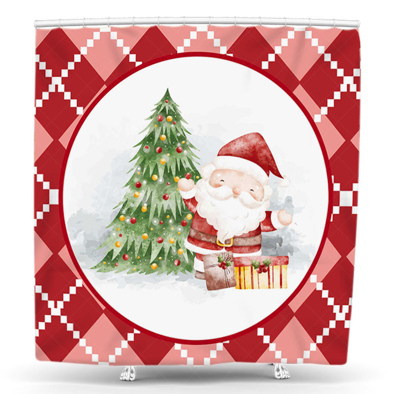 Lofaris Santa Trees Red Christmas Rhombus Shower Curtain