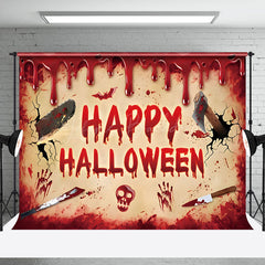 Lofaris Saw Bloody Night Skeleton Happy Halloween Backdrop