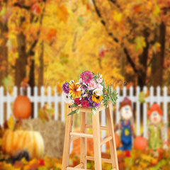 Lofaris Scarecrows Pumpkin Autumn Maple Leaves Fence Backdrop