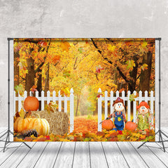 Lofaris Scarecrows Pumpkin Autumn Maple Leaves Fence Backdrop