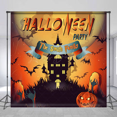 Lofaris Scary Castle Cemetery Custom Name Halloween Backdrop