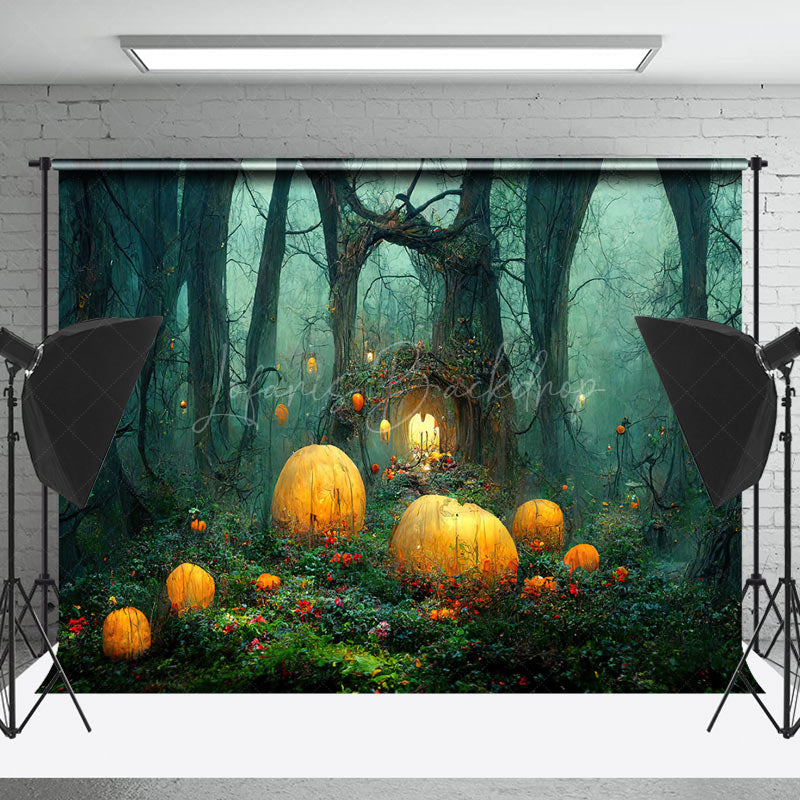 Lofaris Scary Forest Light Pumpkins Halloween Photo Backdrop