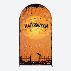 Lofaris Scary Orange Halloween Moon Night Arch Backdrop