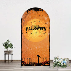 Lofaris Scary Orange Halloween Moon Night Arch Backdrop