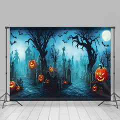 Lofaris Scary Pumpkins Cemetery Night Halloween Backdrop