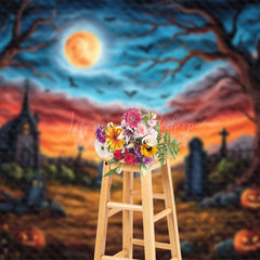 Lofaris Scary Red Blue Sky Moon Cemetery Halloween Backdrop