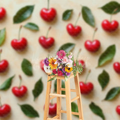 Lofaris Scattered Cherry Leaves Fruit Valentines Day Backdrop