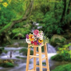 Lofaris Serene Creek Cascad Waterfall Mossy Rocks Backdrop