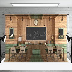 Lofaris Serene Wooden Classroom Interior Organized Backdrop