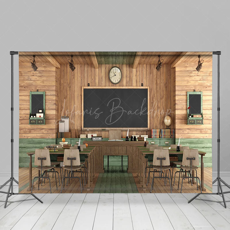 Lofaris Serene Wooden Classroom Interior Organized Backdrop