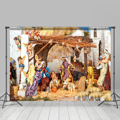 Lofaris Shabby Hayloft Angels Nativity Christmas Backdrop