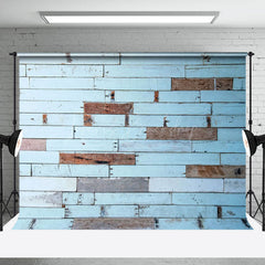 Lofaris Shabby Light Blue Brown Wood Grain Photo Backdrop