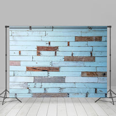 Lofaris Shabby Light Blue Brown Wood Grain Photo Backdrop