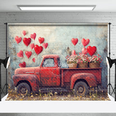 Lofaris Shabby Wall Red Balloons Retro Truck Floral Backdrop