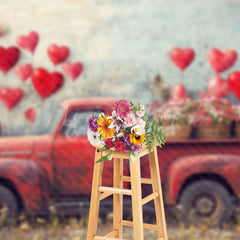 Lofaris Shabby Wall Red Balloons Retro Truck Floral Backdrop