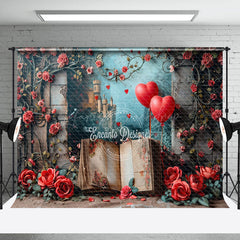 Lofaris Shabby Wall Red Rose Mural Book Romantic Backdrop