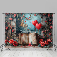 Lofaris Shabby Wall Red Rose Mural Book Romantic Backdrop