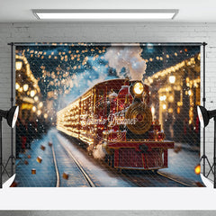 Lofaris Shining Red Train Lights Christmas Photo Backdrop