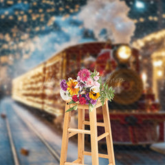 Lofaris Shining Red Train Lights Christmas Photo Backdrop