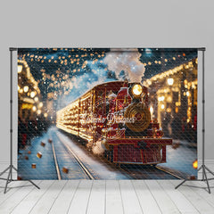 Lofaris Shining Red Train Lights Christmas Photo Backdrop