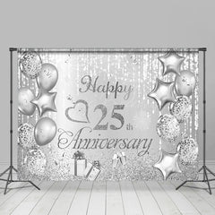 Lofaris Shining Silver Balloon Gift 25Th Anniversary Backdrop