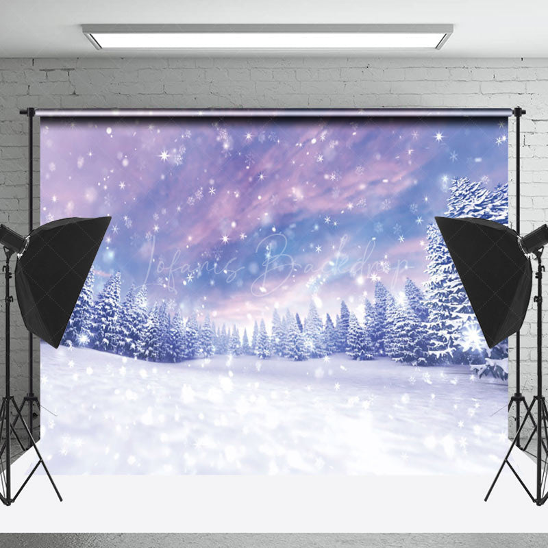 Lofaris Shining Snowflakes Forest Aurora Winter Backdrop