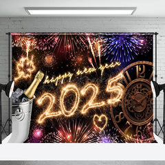 Lofaris Shiny 2025 New Years Eve Celebration Clock Holiday Backdrop