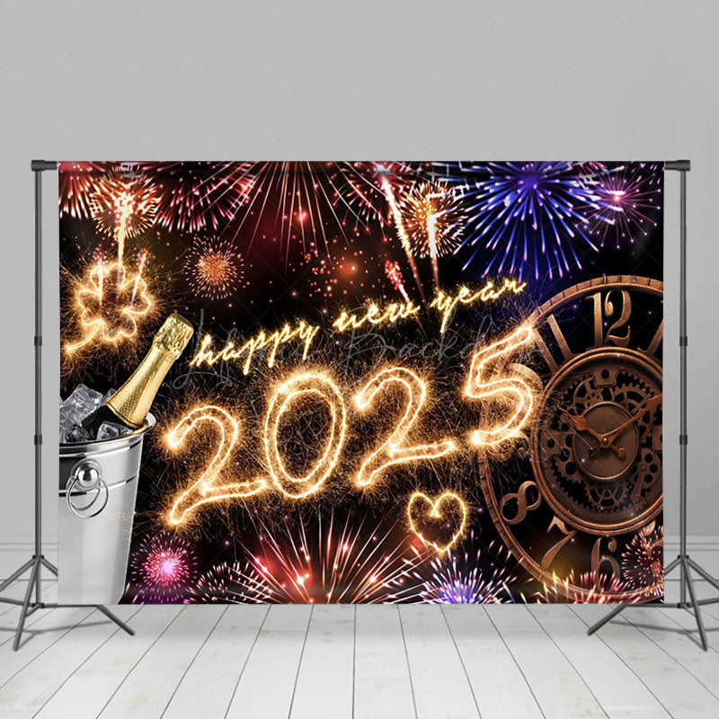 Lofaris Shiny 2025 New Years Eve Celebration Clock Holiday Backdrop