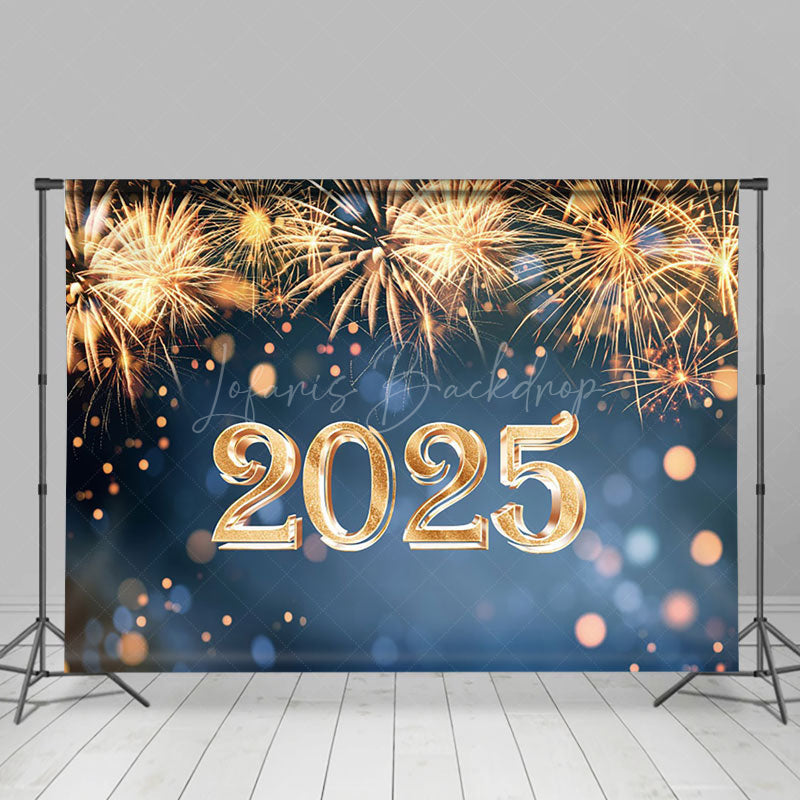 Lofaris Shiny Gold Sparkle Blue 2025 Happy New Year Backdrop