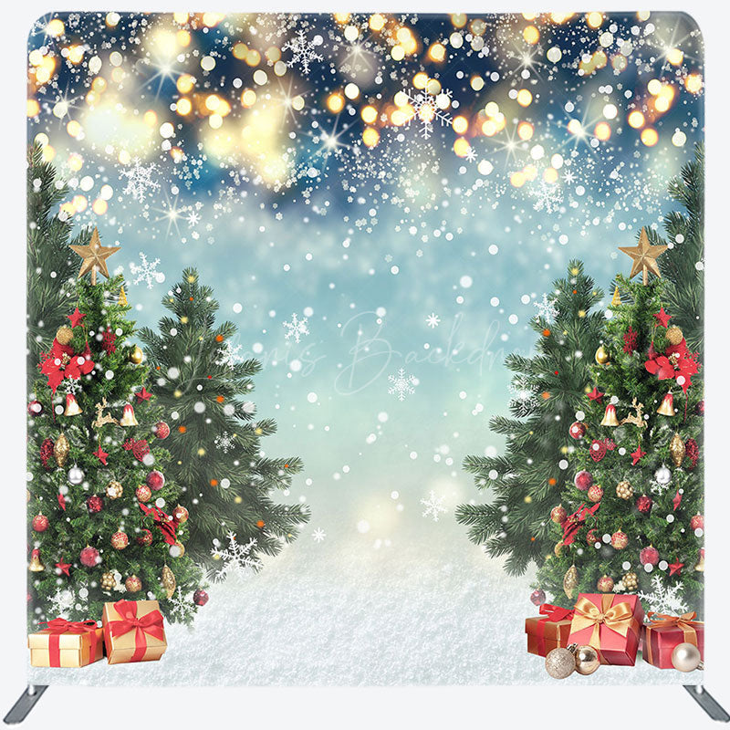 Lofaris Shiny Snow Christmas Tree Gift Tension Fabric Backdrop