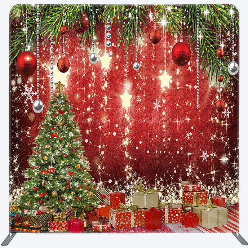 Lofaris Shiny Stars Christmas Tree Red Pillow Case Backdrop