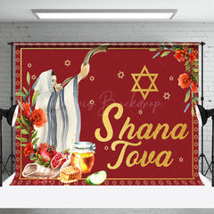 Lofaris Shofar Honey Fruit Floral Red Shana Tova Backdrop