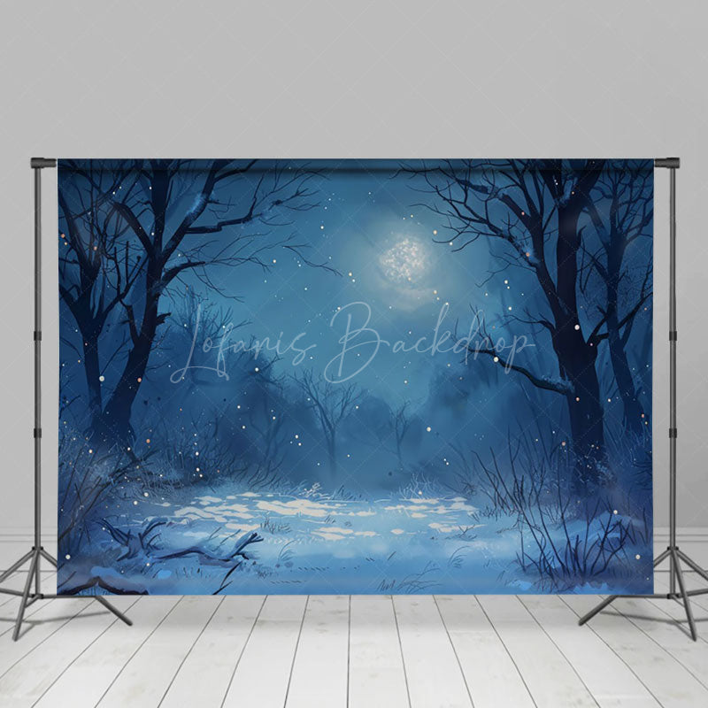 Lofaris Silent Winter Night Moon Snow Forest Photo Backdrop